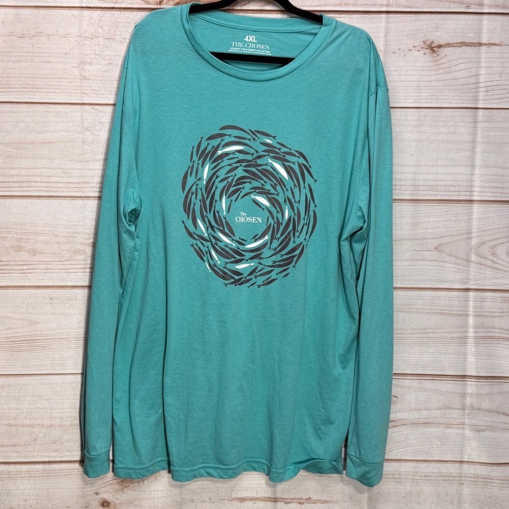 The Chosen Against the Current Teal Long Sleeve Graphic Tee Shirt Mens 4XL